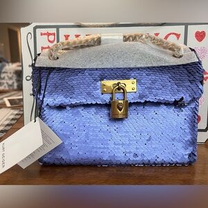 Kurt Geiger Purple Sequin Mini Brixton Evening Bag Gold Chain Handles NEW w/Tags